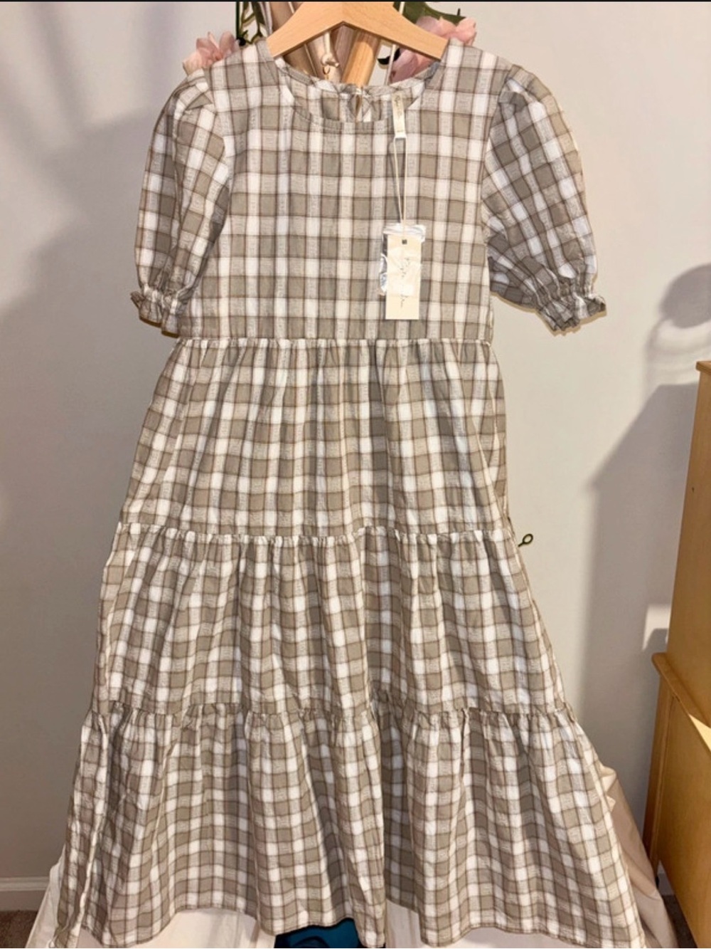 Rylee + Cru Neutral Plaid Tiered Dress